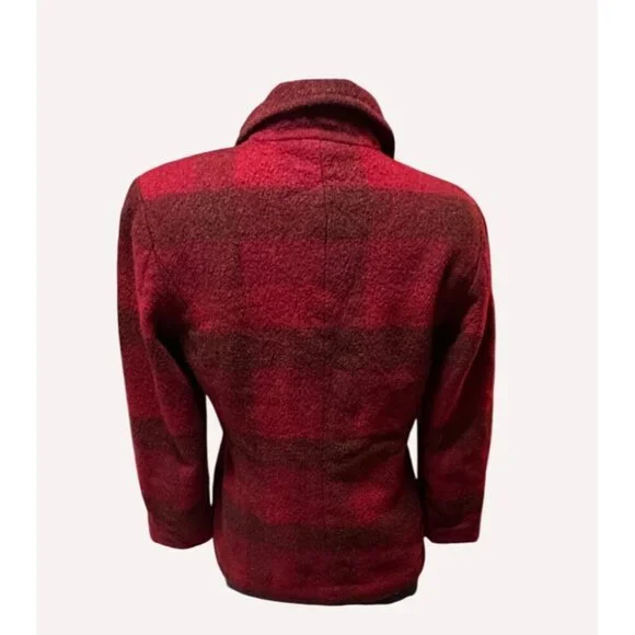 Eddie Bauer Womens Red & Black Plaid Fitted Wool Zipper jacket Small Cabincore - Picture 2 of 11